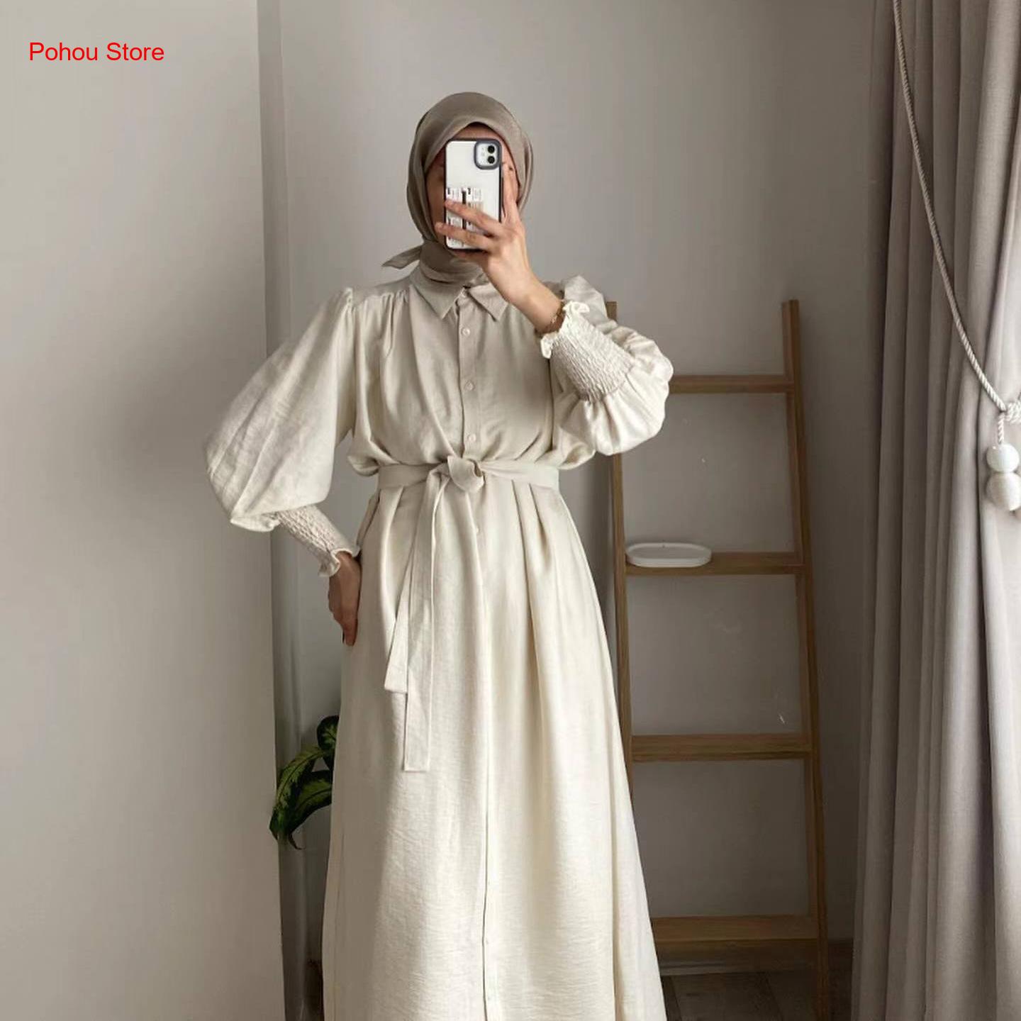 Korean Style A Line Shirt Dress - Koreaanse stijl shirtjurk dames, hoge taille