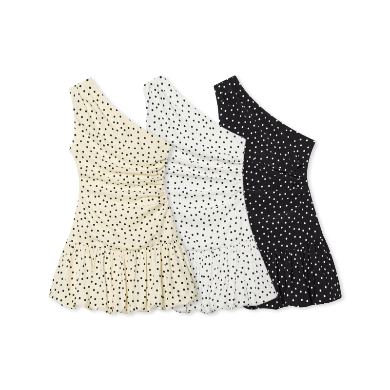 French Vintage Floral Midi Dress - Dames mouwloze mini-jurk met één schouder,