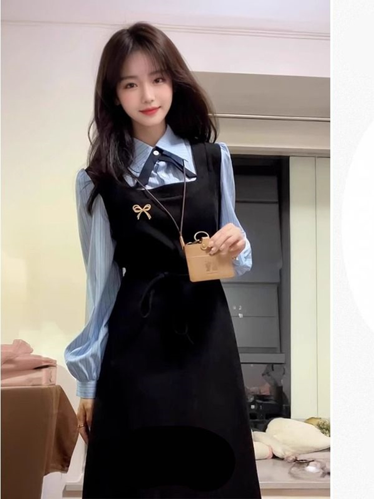 Elegante zwarte shirtjurk in c - Korean Style A Line Shirt Dress recensie en prijs
