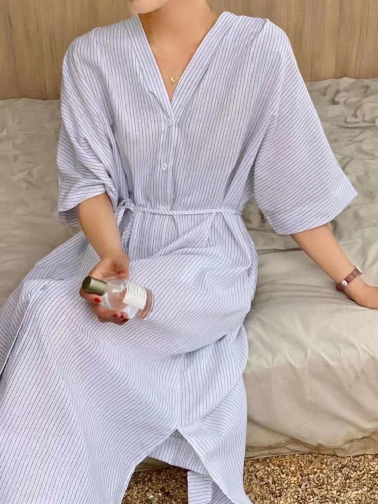 Zomer vintage gestreept linnen - Casual Loose Linen Shirt Dress recensie en prijs