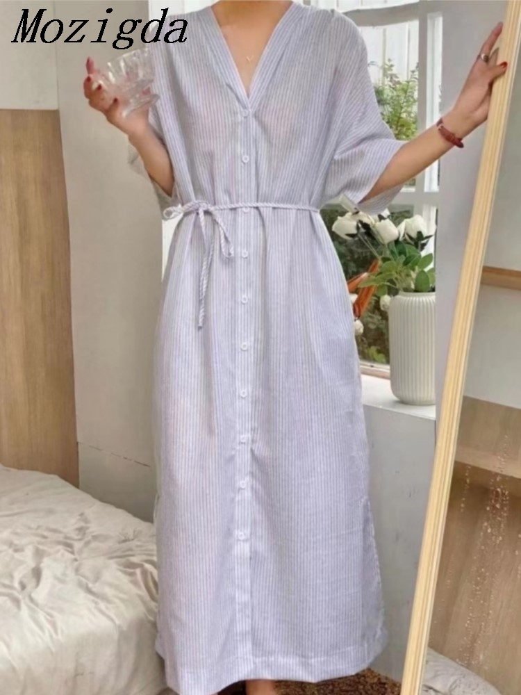 Zomer vintage gestreept linnen - Casual Loose Linen Shirt Dress recensie en prijs