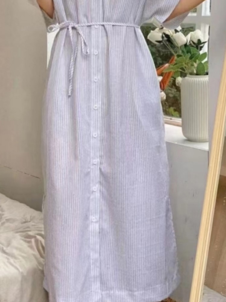 Zomer vintage gestreept linnen - Casual Loose Linen Shirt Dress recensie en prijs