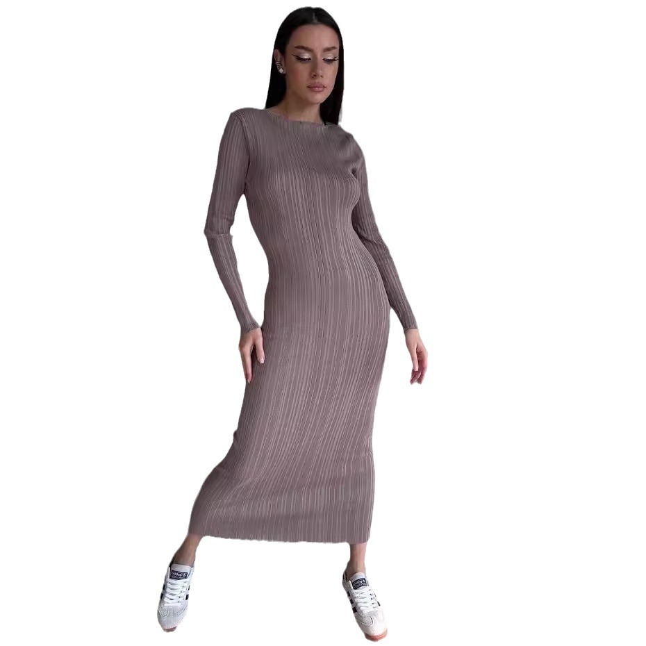 Elegante damesjurk met ronde h - Bodycon Long Sleeve Ribbed Dress recensie en prijs