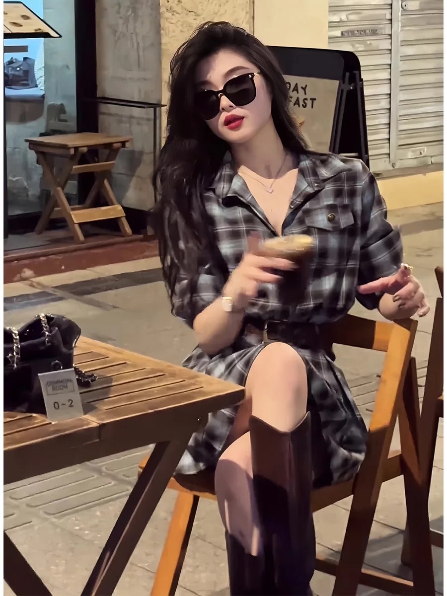 Koreaanse stijl geruite overhe - Korean Style A Line Shirt Dress recensie en prijs