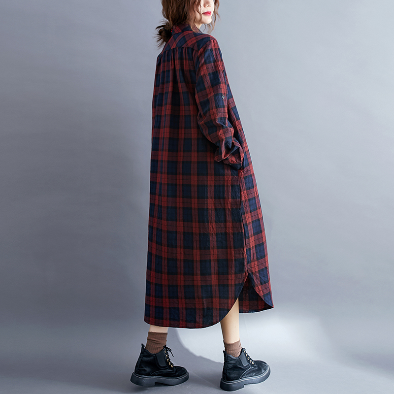 Casual geruite lange mouwen sh - Korean Style A Line Shirt Dress recensie en prijs