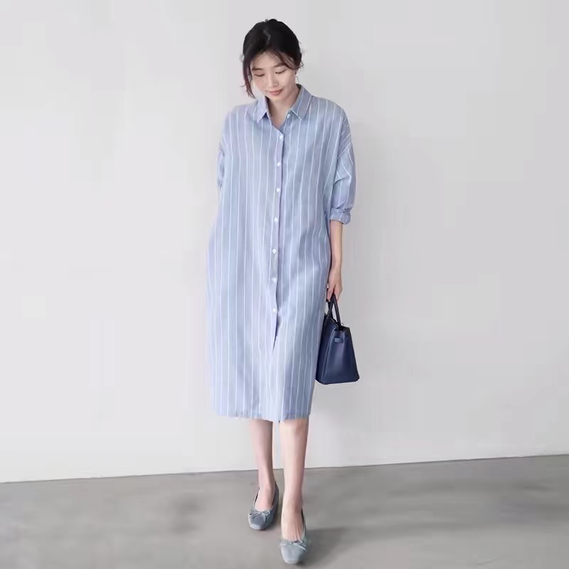 Blauw gestreept overhemdjurkje - Korean Style A Line Shirt Dress recensie en prijs