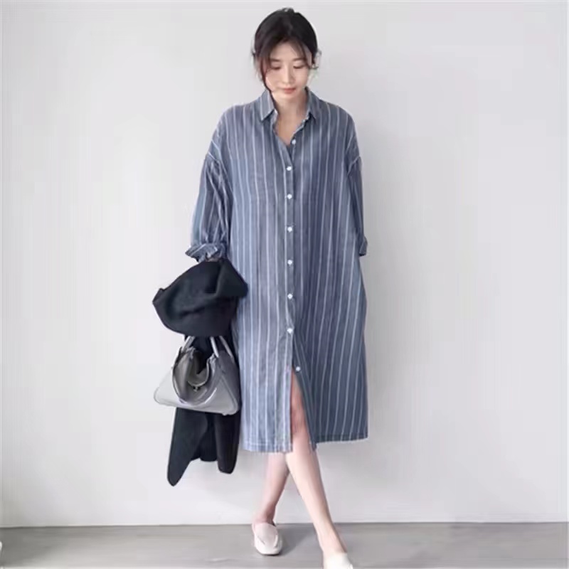 Blauw gestreept overhemdjurkje - Korean Style A Line Shirt Dress recensie en prijs