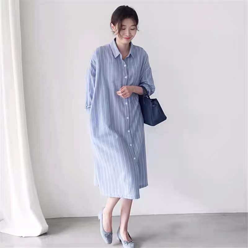 Blauw gestreept overhemdjurkje - Korean Style A Line Shirt Dress recensie en prijs