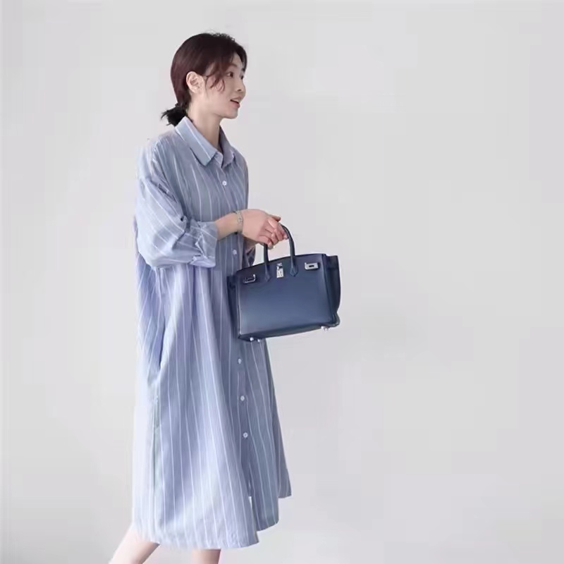 Blauw gestreept overhemdjurkje - Korean Style A Line Shirt Dress recensie en prijs